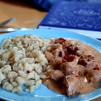 vegan paprikash with dumplings